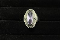 BEAUTIFUL STERLING SILVER RING W AMETHYST SIZE 5