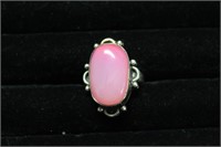 PRETTY STERLING SILVER RING W POLISHED STONE SIZE5