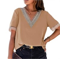 EVALESS Summer Lace Trim Shirts for Women's Short