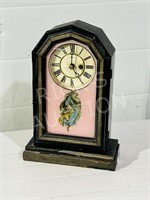 antique mantel clock w/ painted glass - 16" tall