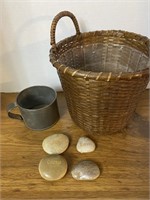 Basket, rocks