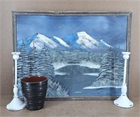 Frosty Lake Art & Candle /  Planter