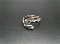 Vintage Sterling Silver & Turquois Adj. Ring