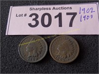 1902 and 1905 Indian Head pennies