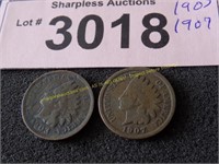 1903 and 1907 Indian Head pennies