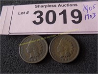 1905 and 1903 Indian Head pennies