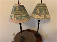 PAIR OF STICK LAMPS WITH GREAT SHADES