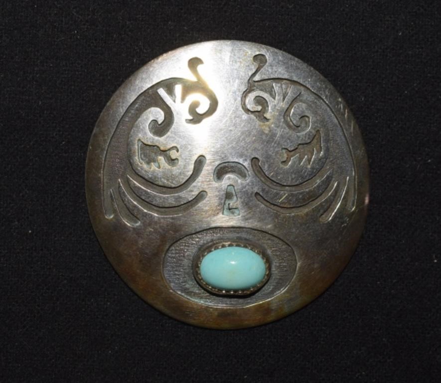 Sterling Native American Brooch w/ Turquoise