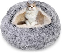 Round Dog & Cat Cave Bed  23in Grey