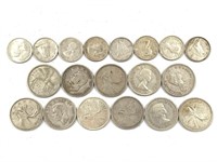 19 Canadian Silver Coins, 11 Quarters 8 Dimes