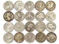 20 Silver Quarters, Washington, Barber, US Coins