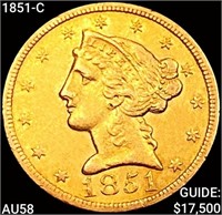 1851-C $5 Gold Half Eagle CHOICE AU