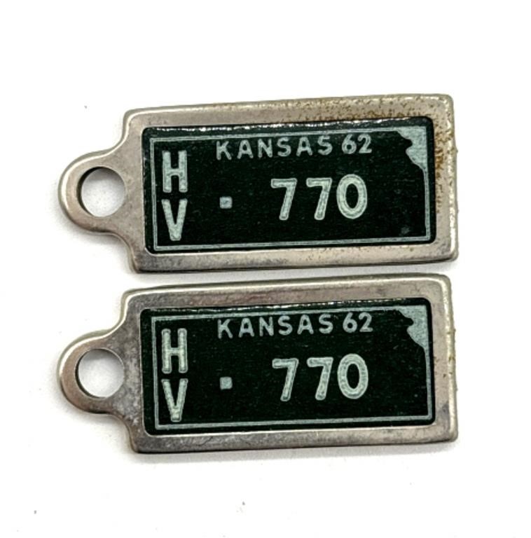 Matching Pair Vintage 1962 Kansas License Plate