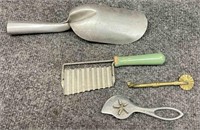 vintage brass pie crimper & other utensils