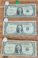 3 1953-E $1 SILVER CERTIFICATES