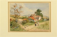 Vintage Farm Scene Watercolor Signed