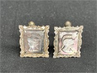 Vtg 800 Silver Marcasite Soldier Cameo Cuff Links