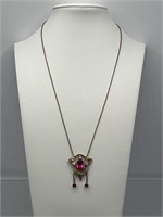 10k gold Ruby and sapphire pendant GF chain