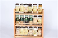 Wooden Spice Rack & Spice Bottles