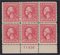 US Stamps #528 Mint NH Plate Block of 6, natural g