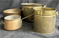 Vintage & antique brass, copper pots, bucket, etc