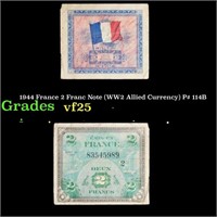 1944 France 2 Franc Note (WW2 Allied Currency) P#