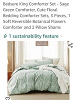 3 Piece King Size Comforter Set (sage green with