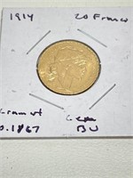 1914 France Gold Francs .1867oz AGW Gem BU