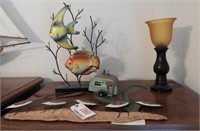 Lot #1860 - Metal fish, metal birds, lamp, model