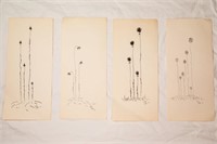 Set of 4 Flower Drawings Signed Lisa Cole