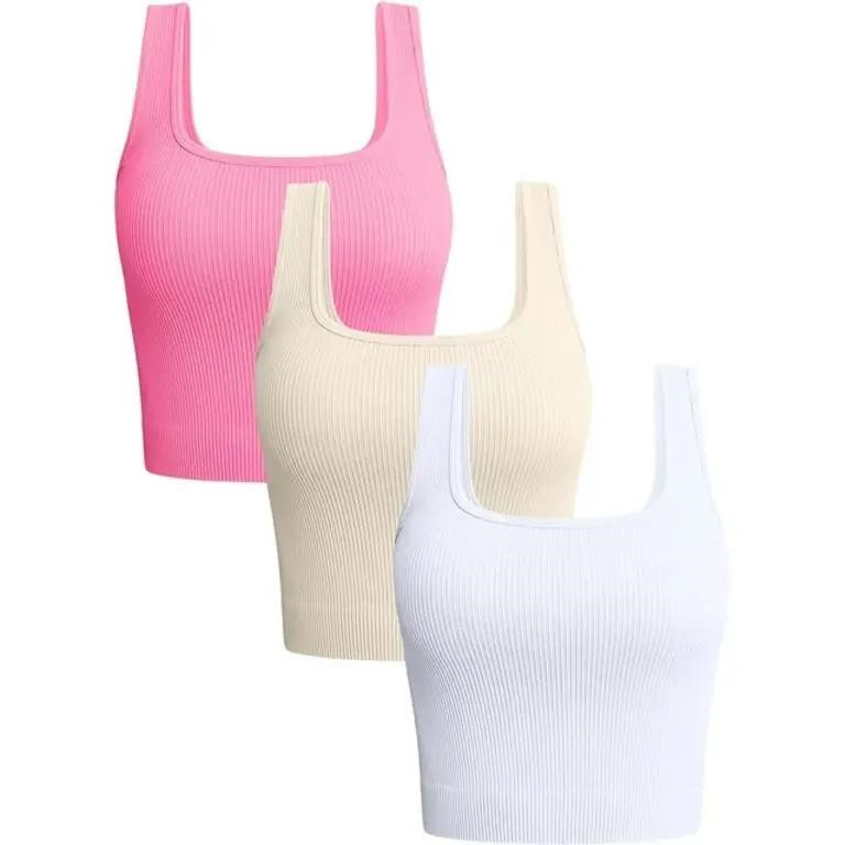 OQQ Women's 3 Piece Tank Tops Ribbed Seamless Work