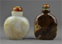 Set of Two Chinese Carved Agate Snuff Bottles
