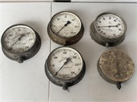 5 x Brass Pressure Gauges (A/F)