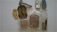 Grove and other belt buckles, other pins