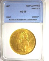 1887 100 Bolivares NNC MS63 Venezuela