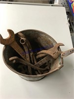 GALVANIZED BUCKET W/ OLD TOOLS