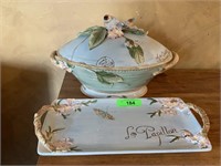 2PC FITZ & FLOYD TUREEN AND HANDLED TRAY