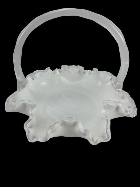 MCM Fenton White with Clear Ruffled Edges/Handle