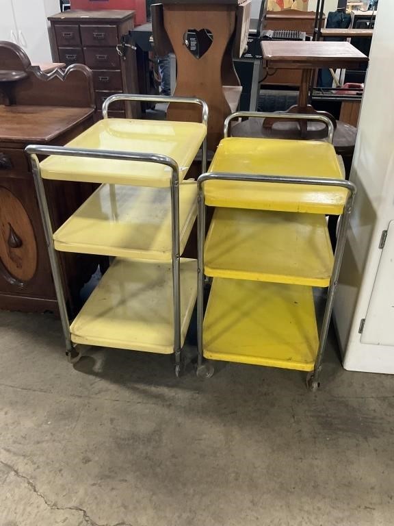 2 Metal Yellow Retro Kitchen Carts.