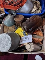 Box of copper pottery and old glass