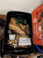 Plastic bin of miscellaneous items