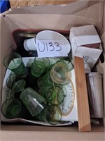 Box of glass and stainless steel kitchen items