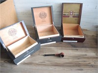 WOOD CIGAR BOXES AND PIPE