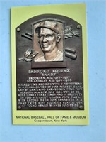 Sandy Cofax Baseball Hall of Fame Postcard