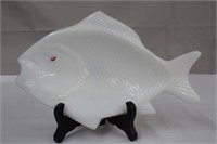 Antique milk glass fish plate, patented 1872,