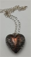 Large Puffed Heart Necklace w/Zebra stripe