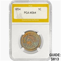 1854 Braided Hair Large Cent PGA MS64