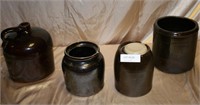 LOT OF FOUR ANTIQUE CROCKS/JUG