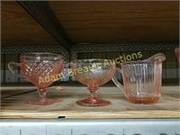 3 assorted pieces pink depression glass