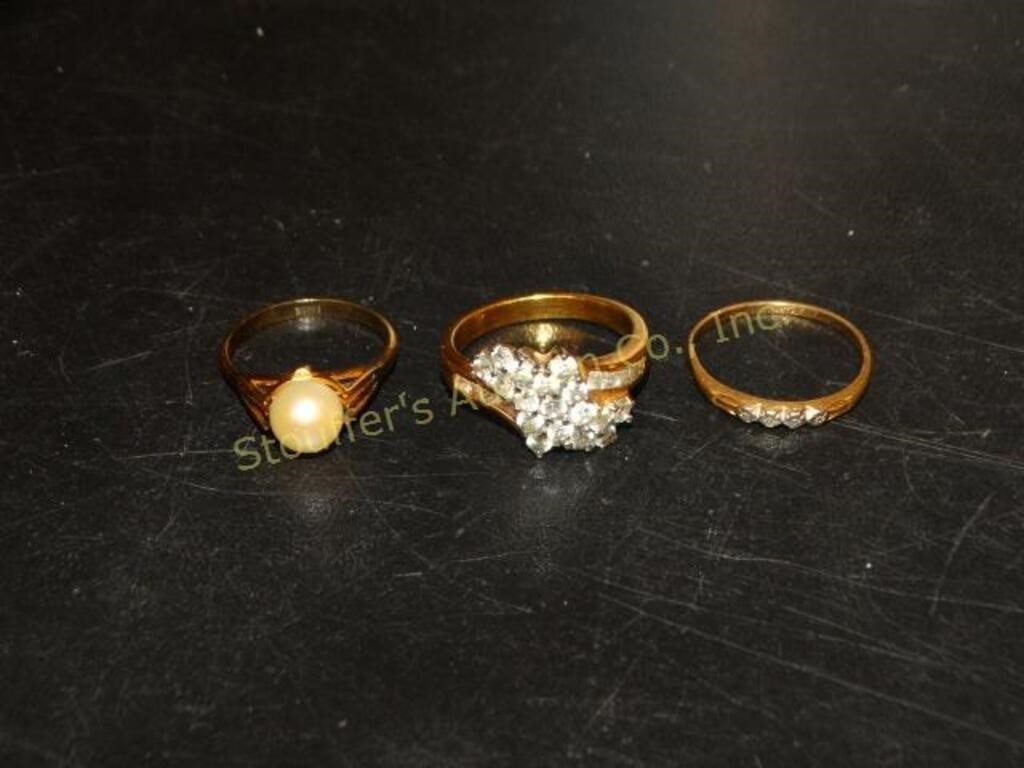 3 Ladies gold plated rings, largest size 8